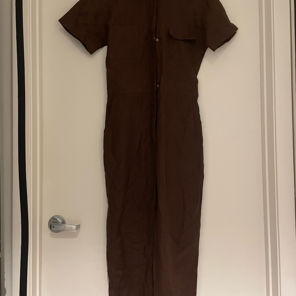 Rivet Utility Chic Brown Short Sleeve Jumpsuit